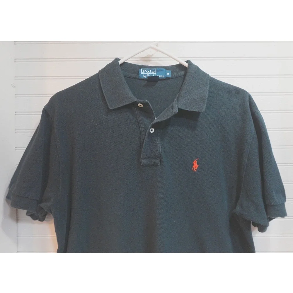 Polo‎ Ralph Lauren Polo Shirt Men's Medium Vtg Faded Black Classic Fit Vent Hem
